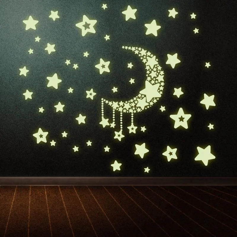 Glow in the Dark Moon & Stars Wall Stickers – 2pc Room Decals Wall Sticker Decals Babs