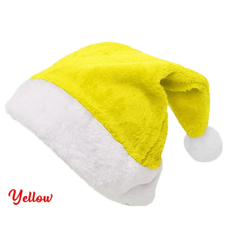 Velvet Border Christmas Hat for Adults & Kids – Santa Style Christmas Hat Babs Yellow Adult