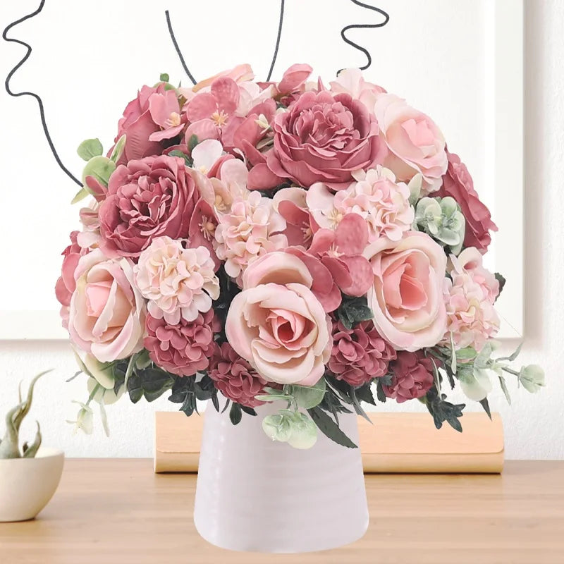 7-Head Silk Rose Peony Hydrangea Artificial Flower Bouquet Artificial Flower Bouquet Babs