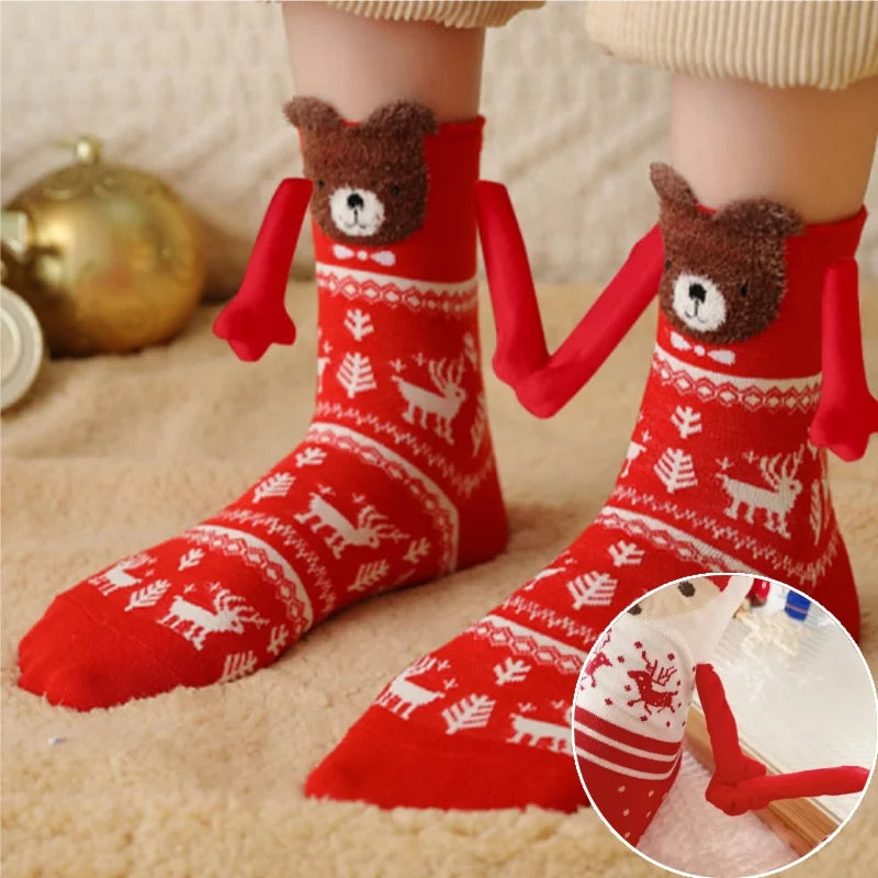 Christmas Magnetic Couple Socks – Festive Cotton Holiday Gift Novelty Couple Socks Babs