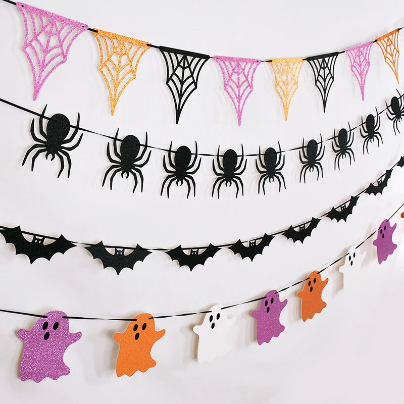 Halloween Hanging Garland Paper Banner – Ghost Bat Spider Halloween Paper Garland Babs