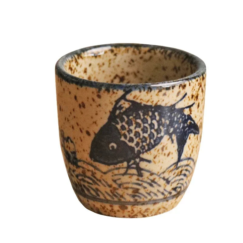 Japanese Ceramic Sake Cup Retro 50ml | Antique Style Drinkware Ceramic Sake Cup Babs