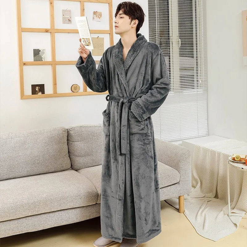 Couple Flannel Robe – Thick Fleece Bathrobe for Men & Women Fleece Bathrobe Babs GRAY 1XL