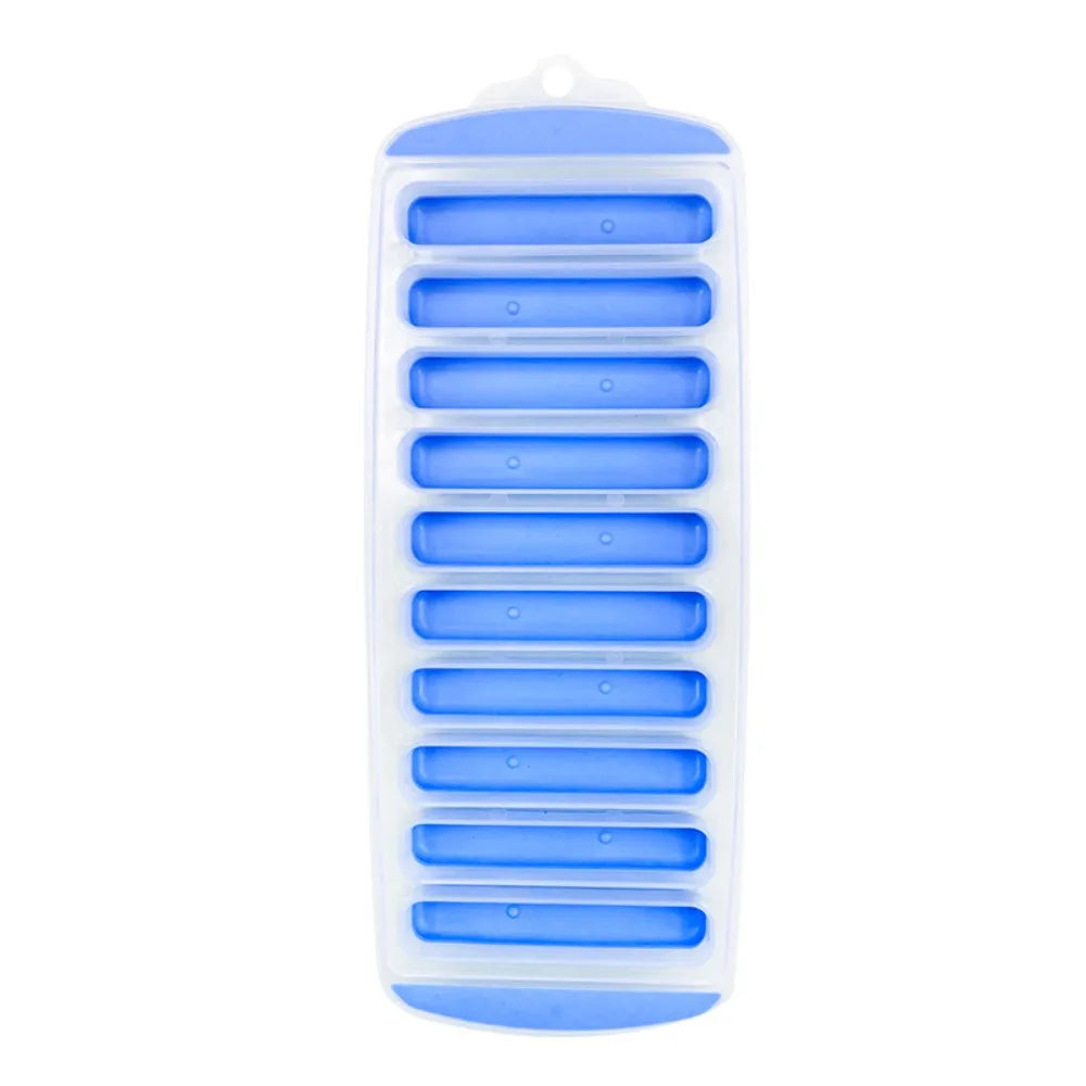 10-Hole Silicone Long Strip Ice Cube Tray Mold with Lid Silicone Ice Tray Babs royal blue mold