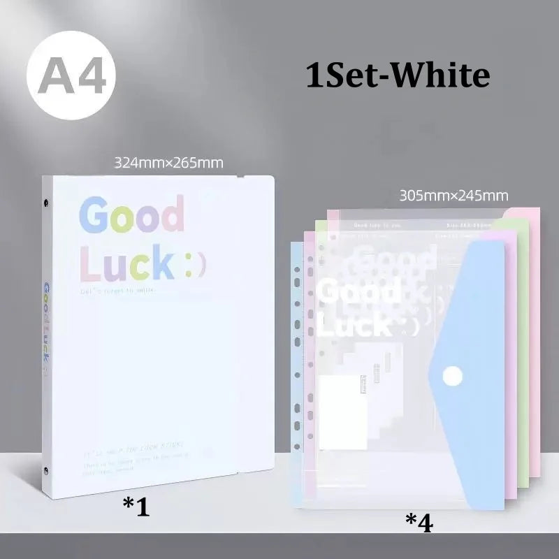 A4 Loose-Leaf Folder Transparent Document Pouch Organizer Document File Folder Babs 1Set-White