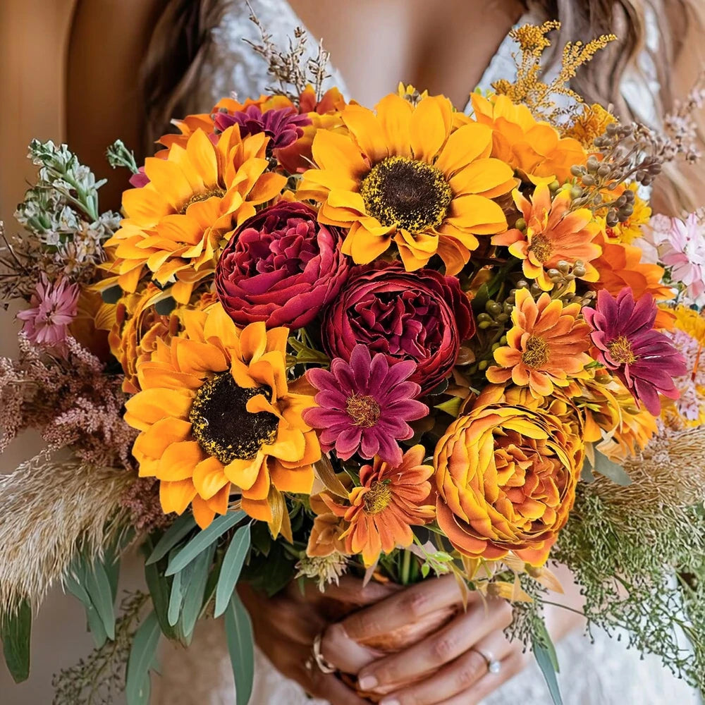Silk Artificial Sunflower Bouquet for Wedding & Home Décor Artificial Flower Bouquet Babs