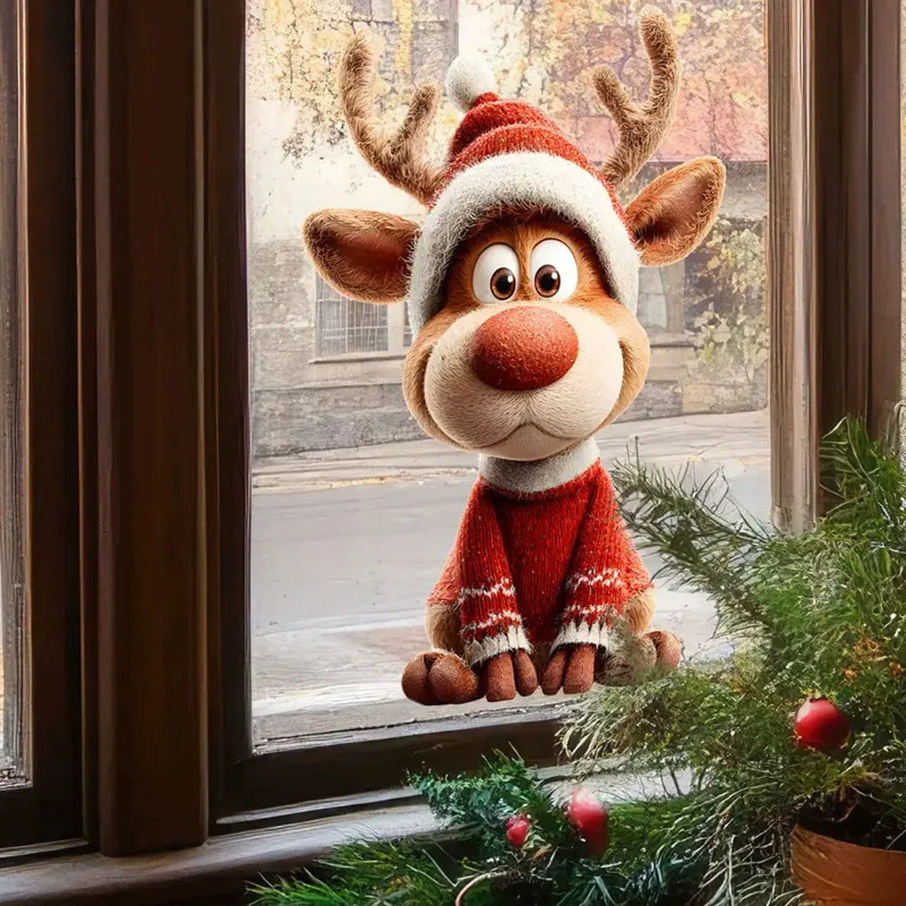 Christmas Reindeer Window Cling Stickers – Waterproof Vinyl Decals Window Cling Stickers Babs