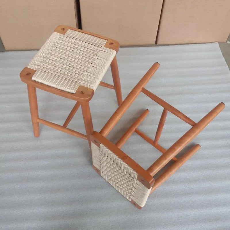 Handmade Cherry Wood Woven Stool – Modern Minimalist Furniture Woven Wood Stool Babs