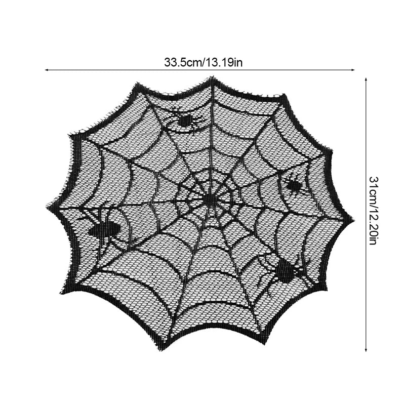 4pcs Halloween Spider Web Black Lace Placemats | Table Decor Halloween Placemats Babs