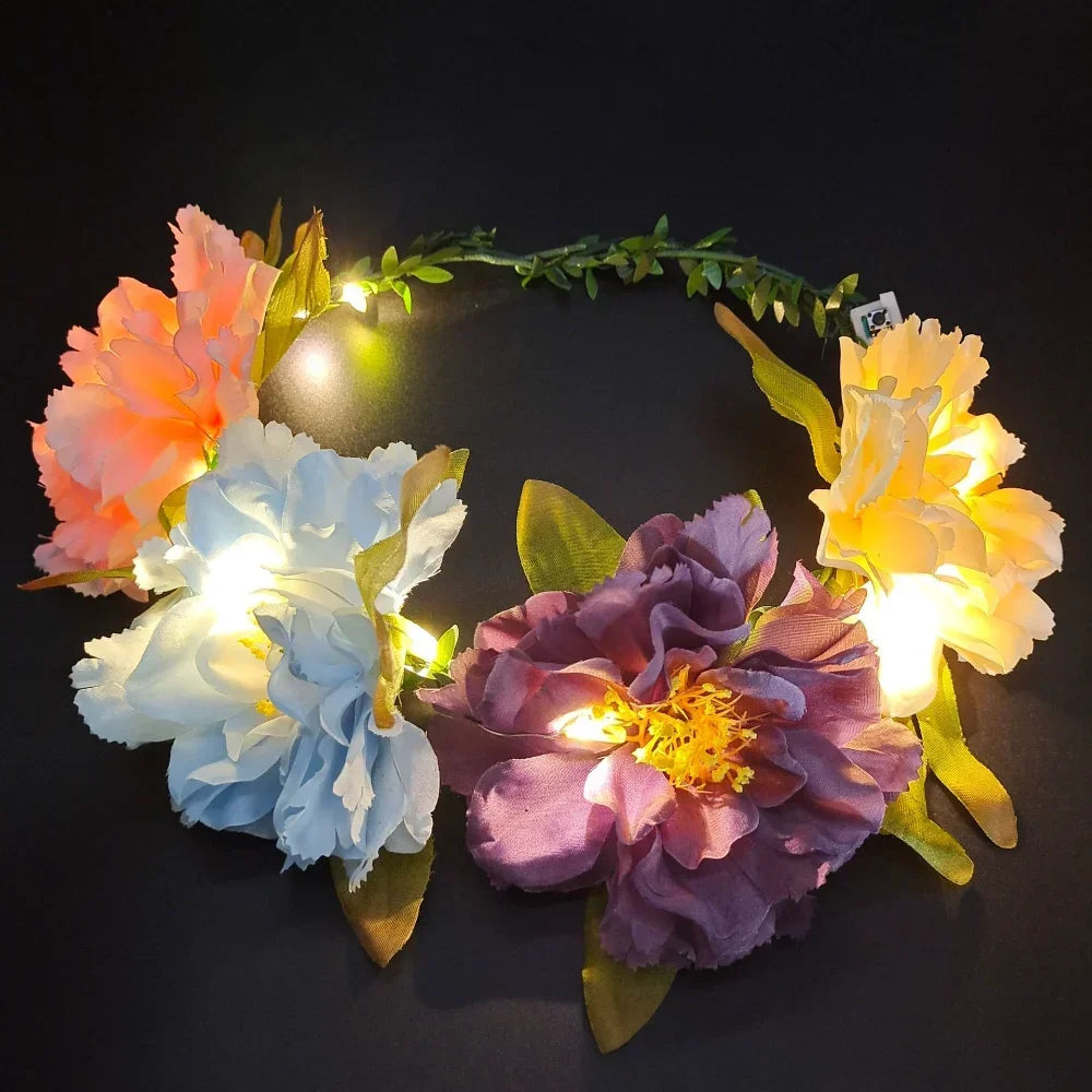 LED Flower Wreath Light-Up Headband | Glowing Floral Crown LED Floral Headband Babs