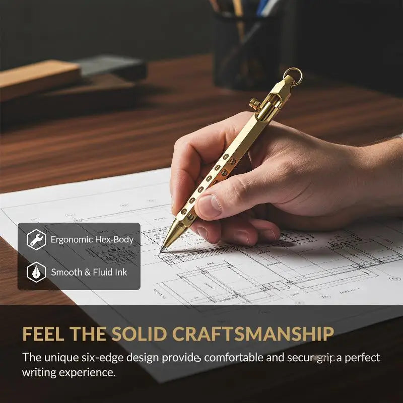 Brass Bolt Action Ballpoint Pen | Retro EDC 1.0mm Medium Point Brass Ballpoint Pen Babs