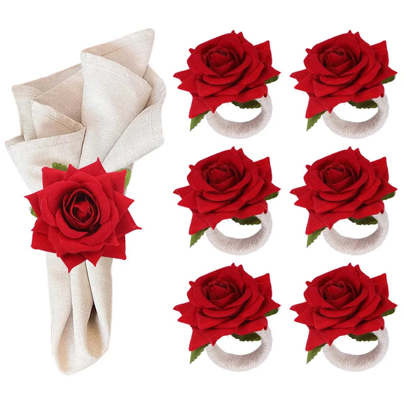 Red Rose Napkin Rings – Wedding & Party Table Decor (2/4/6 pcs) Napkin Rings Babs
