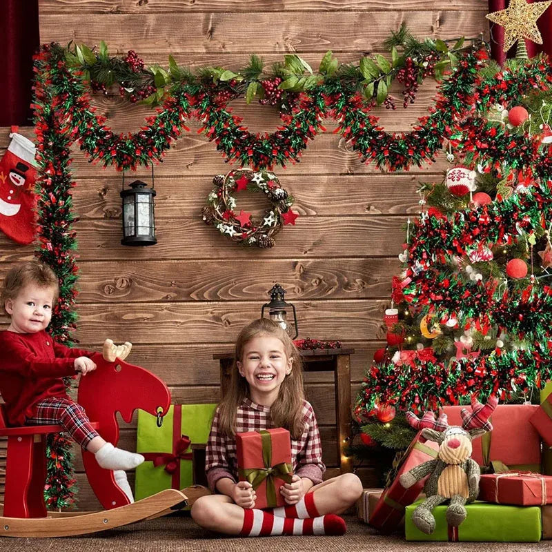 Christmas Tinsel Garland Red Green Strip Ribbon 2M – 1/3/5 Pcs Christmas Tinsel Garland Babs