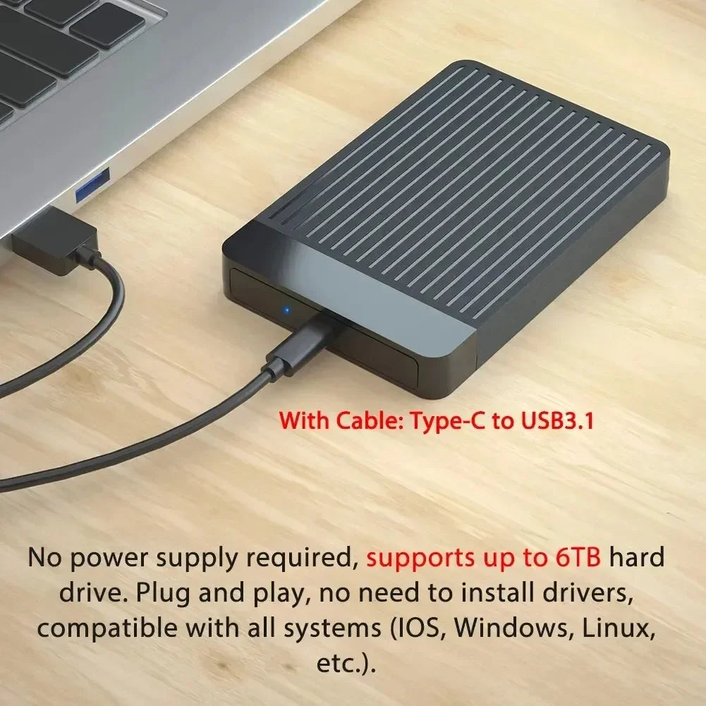 USB-C 2.5" SATA HDD SSD Enclosure – USB 3.0/3.1, Up to 6TB HDD SSD Enclosure Babs