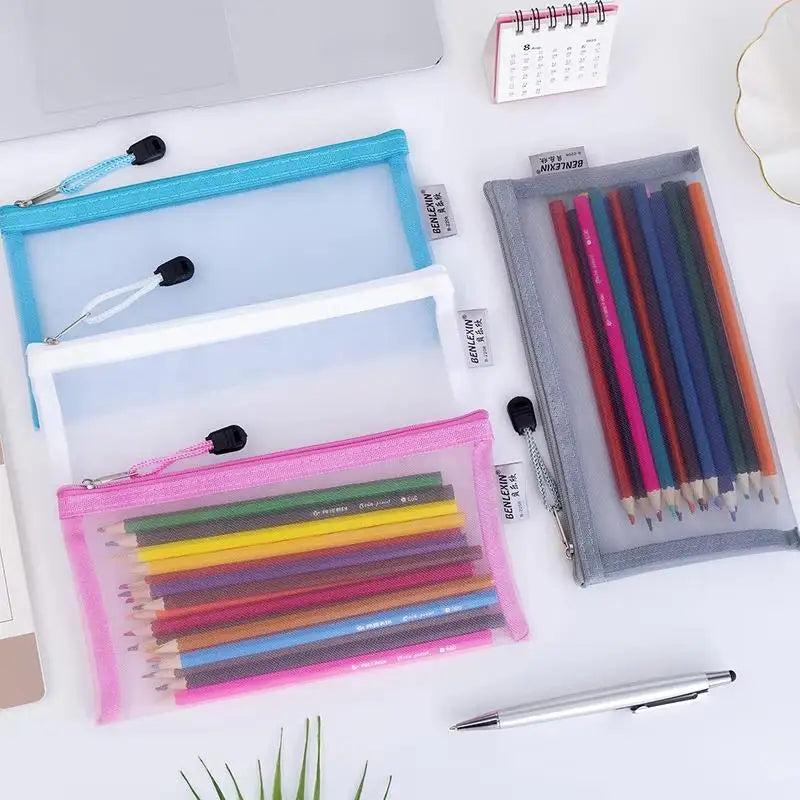 Transparent Mesh Pencil Pouch with Zipper | School & Office Mesh Pencil Pouch Babs