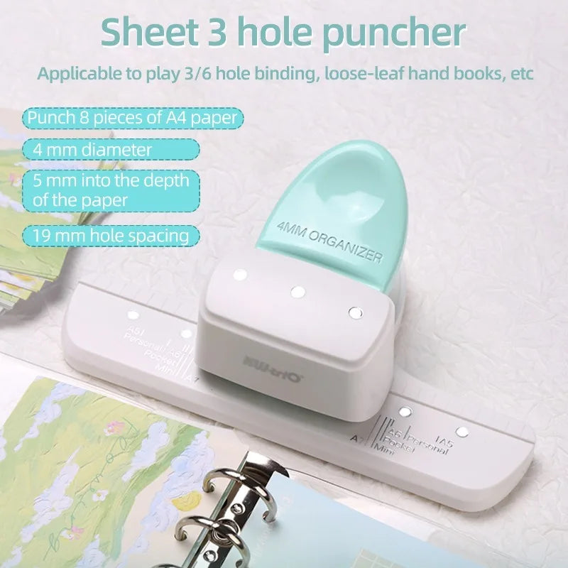 3-Hole Loose Leaf Paper Puncher – A5/A6/A7/A8, 8 Sheets Loose Leaf Hole Punch Babs
