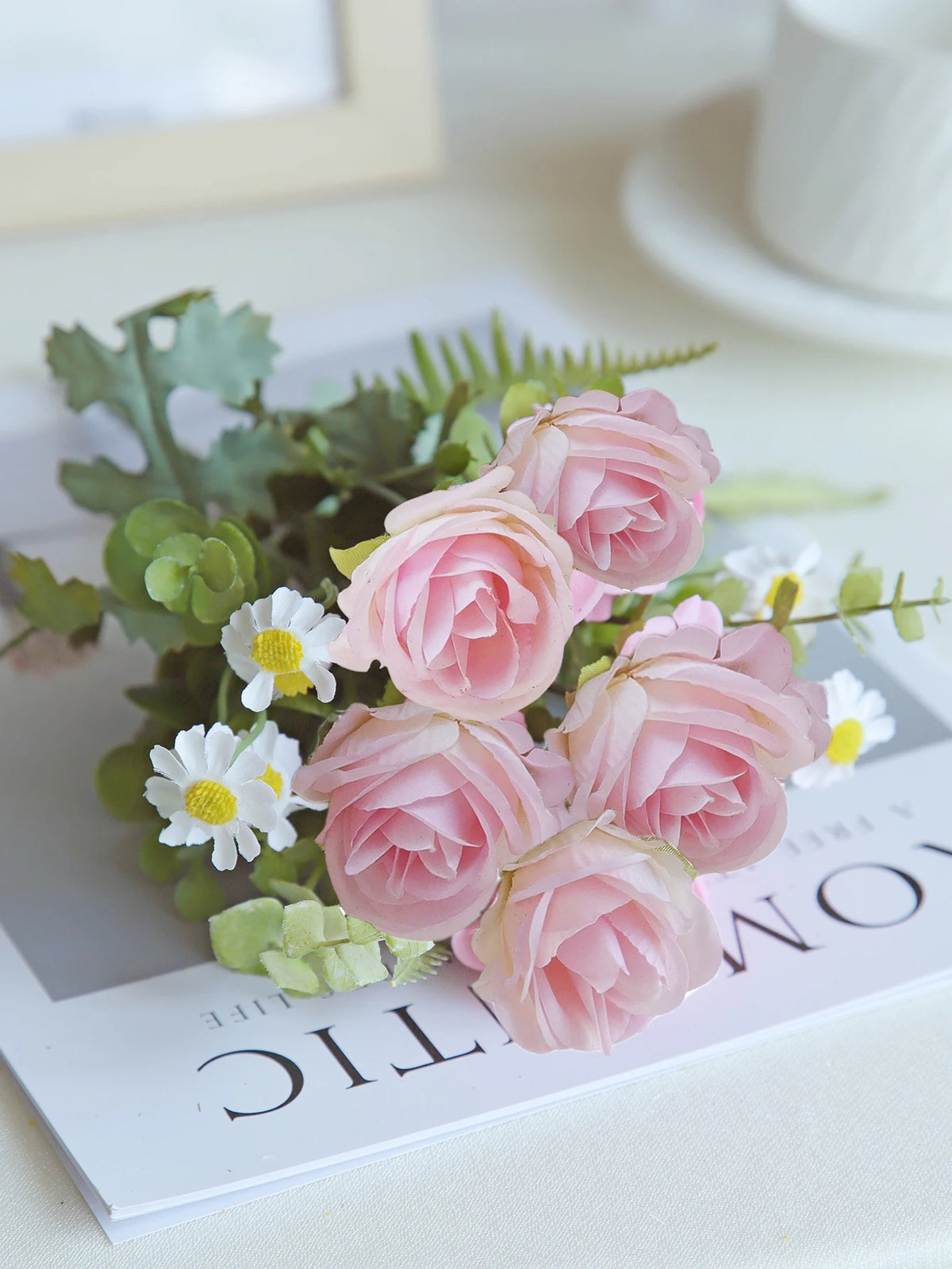 Silk Rose Artificial Flower Bouquet – Wedding & Home Decor Artificial Flower Bouquet Babs Light Pink 1PC