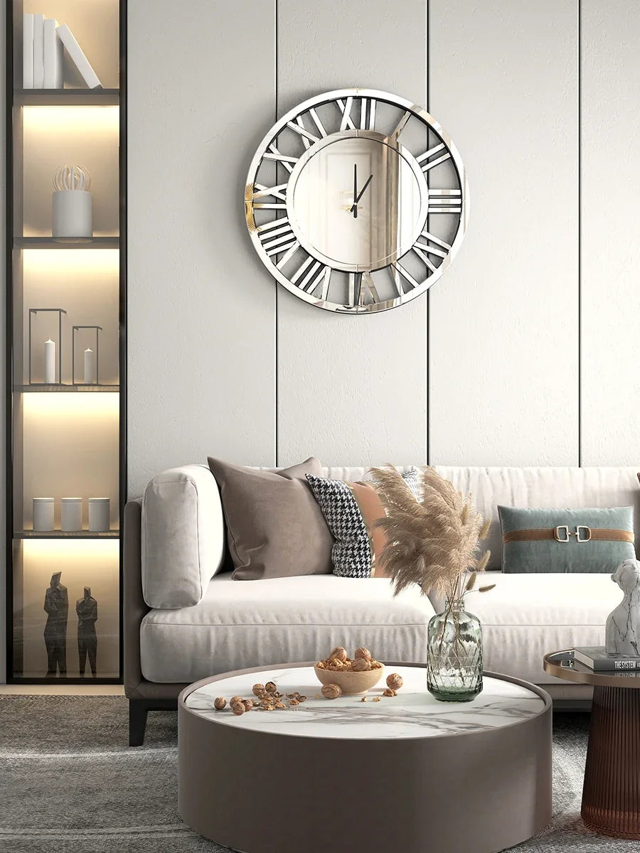 Nordic Large Mirror Wall Clock – Silent Quartz, 60cm Modern Decor Decorative Wall Clock Babs