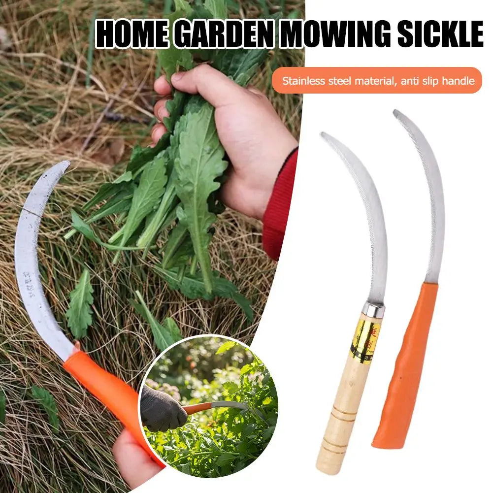 Stainless Steel Weeding Sickle Wooden Handle – Serrated Garden Tool Garden Weeding Sickle Babs