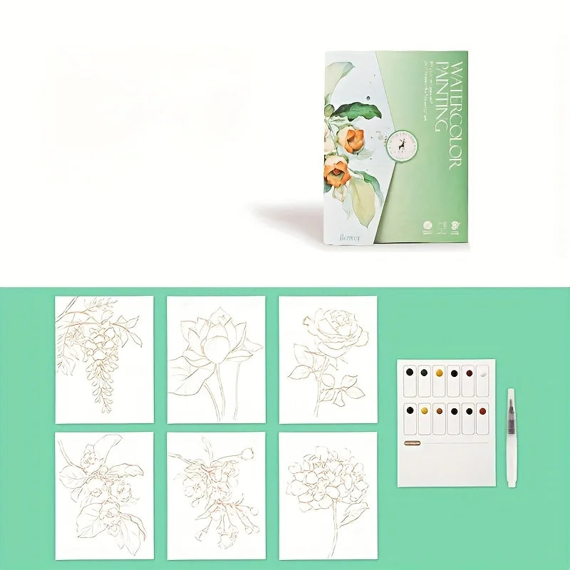 Watercolor Painting Set – Adult Coloring Book Landscape & Floral Watercolor Art Set Babs light green