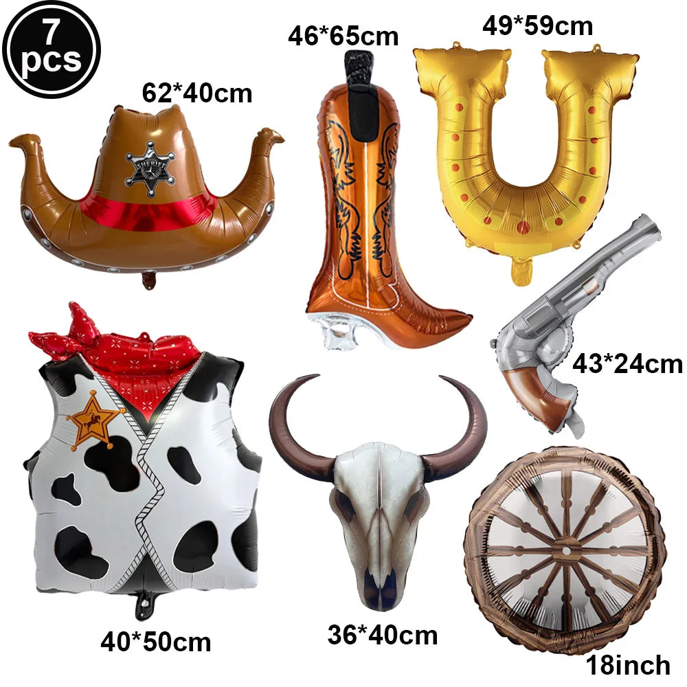 Western Cowboy Party Balloons – Boot Hat Pistol Foil Set Party Foil Balloons Babs green As pictures show