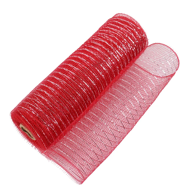 10 Yards Christmas Mesh Ribbon – DIY Wreaths & Xmas Decor Craft Mesh Ribbon Babs Red Silver
