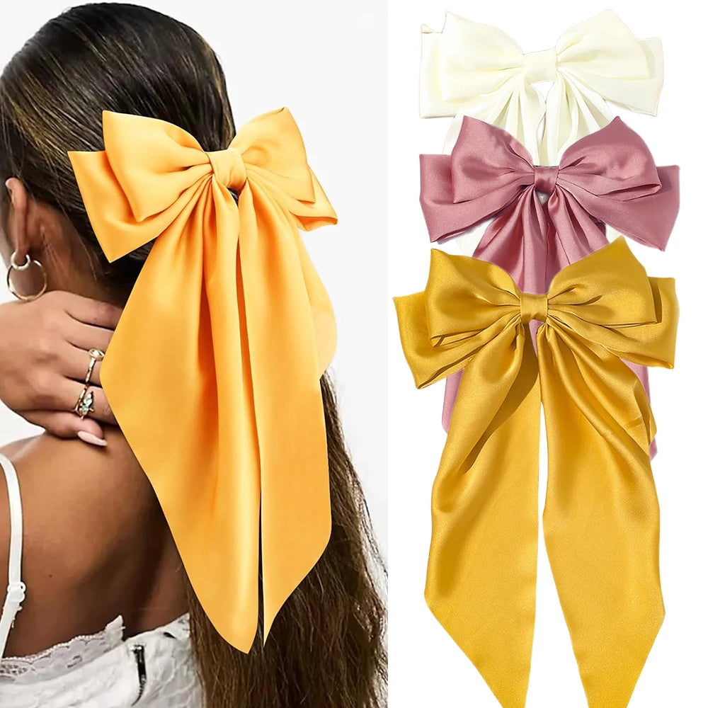 Korean Big Bow Satin Hair Clip – Ribbon Barrette for Women Hair Bow Barrette Babs S8-3PCS