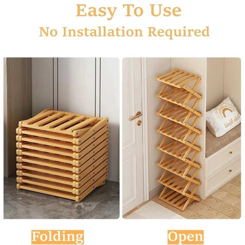 Bamboo Vertical Shoe Rack 4/8/9 Tier – Foldable, No Assembly Foldable Shoe Rack Babs