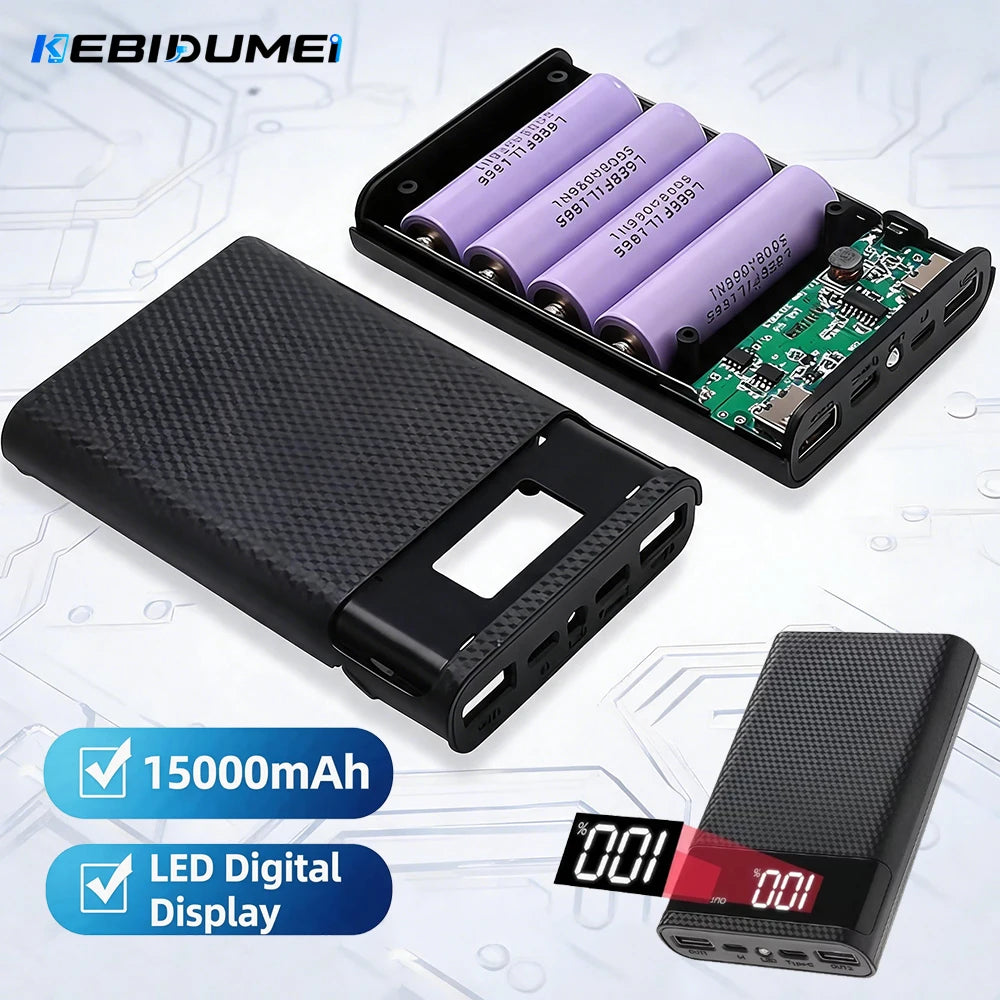 KEBIDUMEI 4-Slot DIY 18650 Power Bank Case USB-C Micro USB DIY Power Bank Case Babs