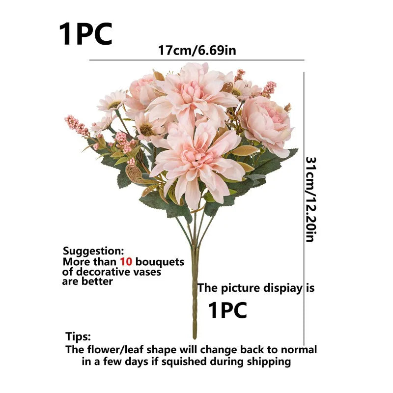 Silk Artificial Dahlia Rose Daisy Bouquet | Home & Wedding Decor Artificial Flower Bouquet Babs