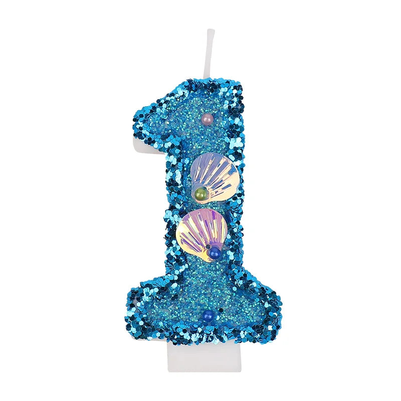 Glitter Blue Number Cake Candles – Mermaid Birthday Topper Birthday Cake Candles Babs 1