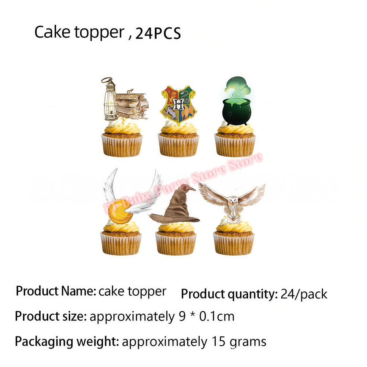 Wizard Theme Birthday Party Supplies – Plates, Cups & Balloons Party Supplies Set Babs 24pcs Cupcake topper