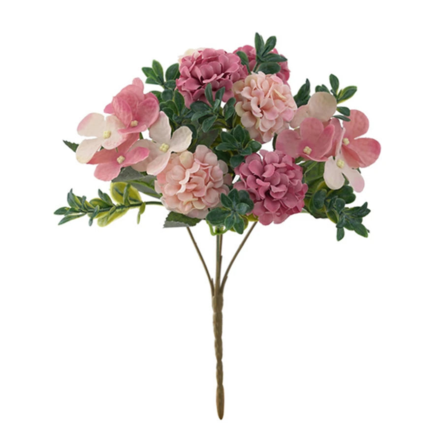Artificial Hydrangea Silk Bouquet – Wedding & Home Floral Decor Artificial Silk Flowers Babs Rose Red 1 pc