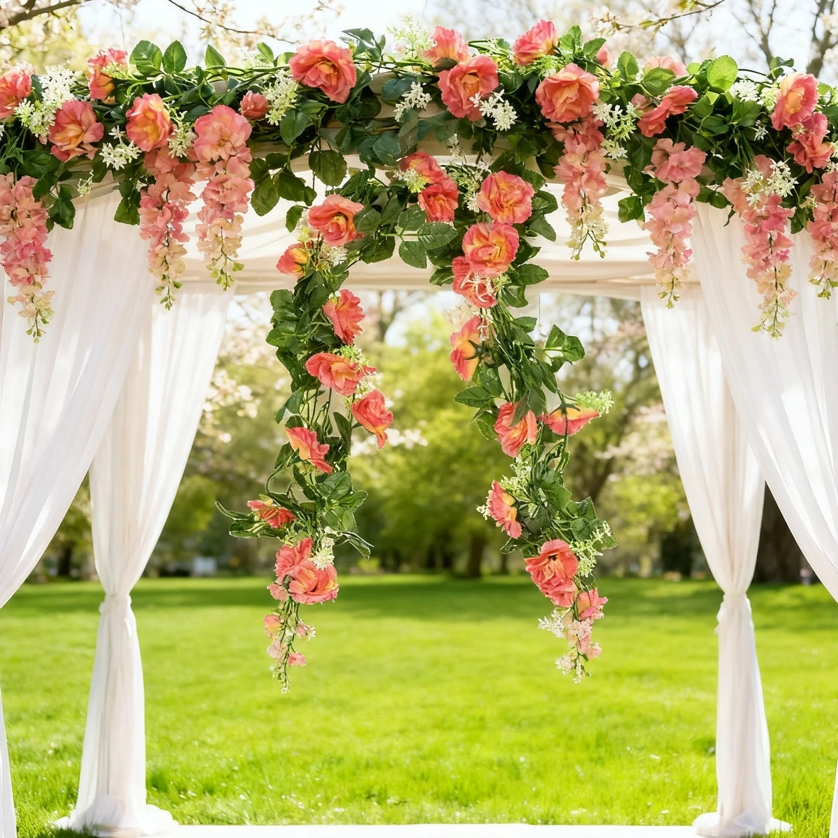 Artificial Rose Vine Silk Garland – Wedding & Home Décor, 220cm Silk Flower Garland Babs