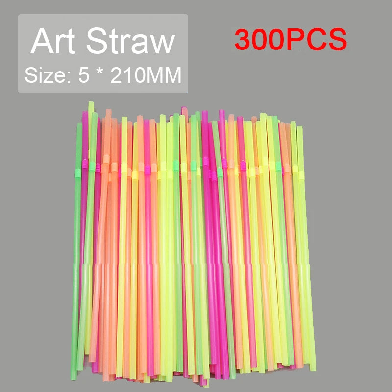 Bendable Multicolor Fluorescent Plastic Drinking Straws Disposable Drinking Straws Babs Multicolor 300Pcs