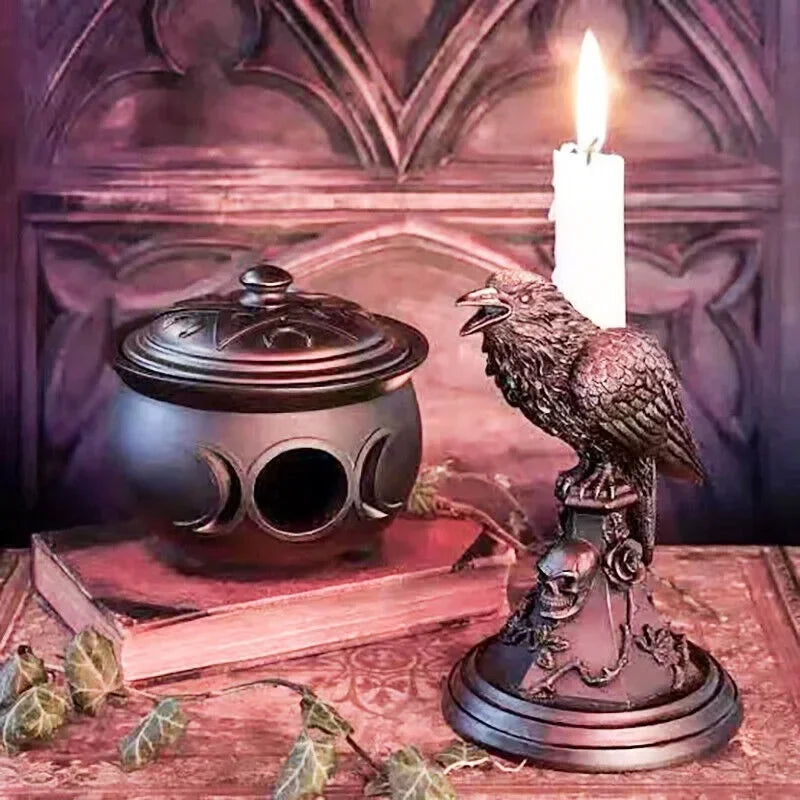Gothic Owl Raven Halloween Candle Holder Tabletop Ornament Candle Holder Babs