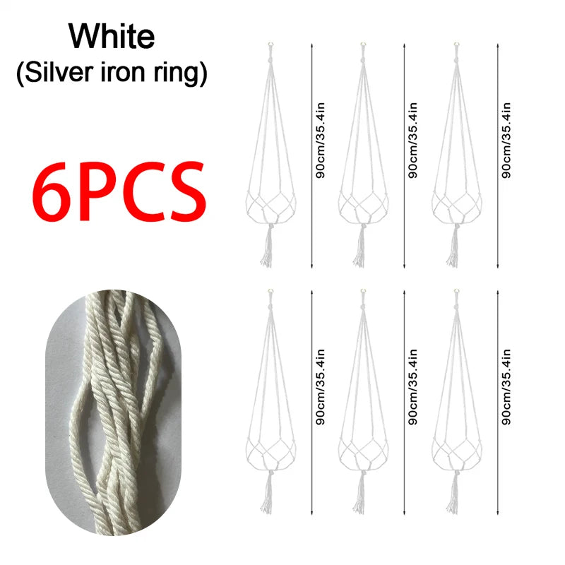 Woven Hanging Flower Pot Net Planter Basket Hanger Rack Hanging Planter Net Babs 6pcs White