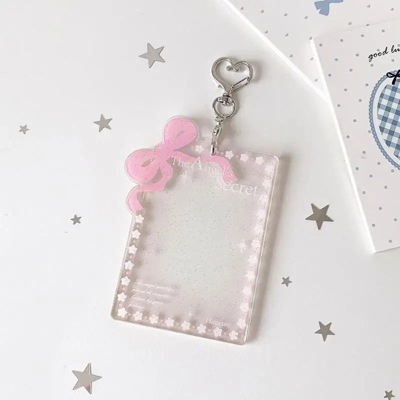 Glitter Acrylic Photocard Holder – Cute Bow Heart Keychain Photocard Keychain Holder Babs