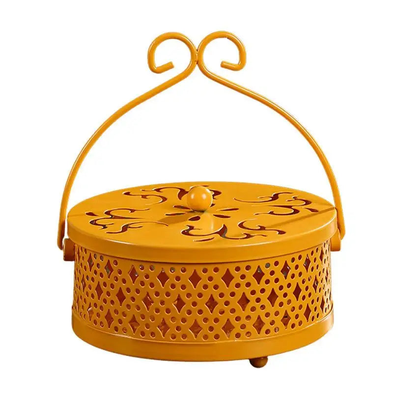 Metal Round Incense Holder & Mosquito Coil Rack | Heat Resistant Incense Coil Holder Babs yellow