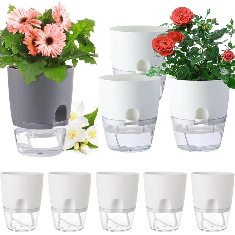 5-Pack Self Watering Planters – Wicking Pots with Bottle Self Watering Planters Babs
