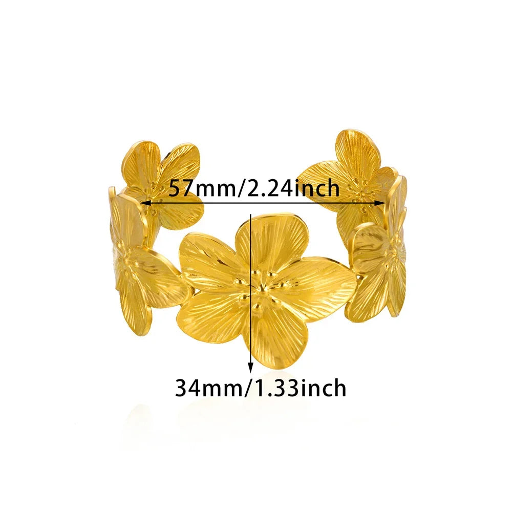 Flower Cuff Bracelet Gold Wide Face Fashion Jewelry for Women Cuff Bracelet Babs