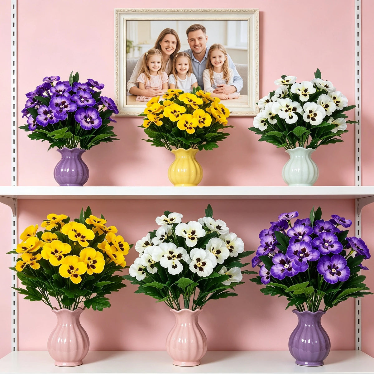 6 Bundles Artificial Silk Pansy Flowers for Wedding & Home Décor Artificial Flower Bouquet Babs