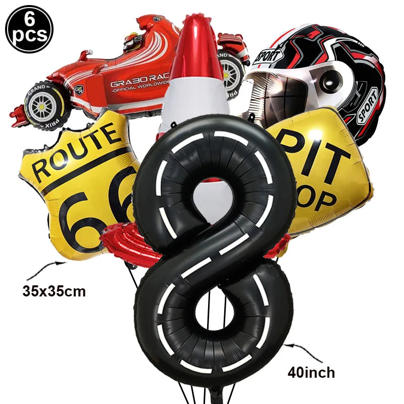 6-Piece Race Car Balloon Kit – Racing Birthday Party Decor
