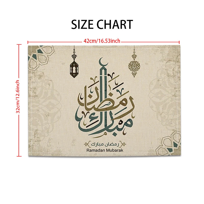 Ramadan Linen Placemat 42x32cm – Eid Mubarak Table Decor Linen Placemat Babs