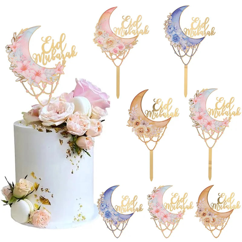 Eid Mubarak Acrylic Cake Topper – Moon Flower DIY Decoration Acrylic Cake Topper Babs