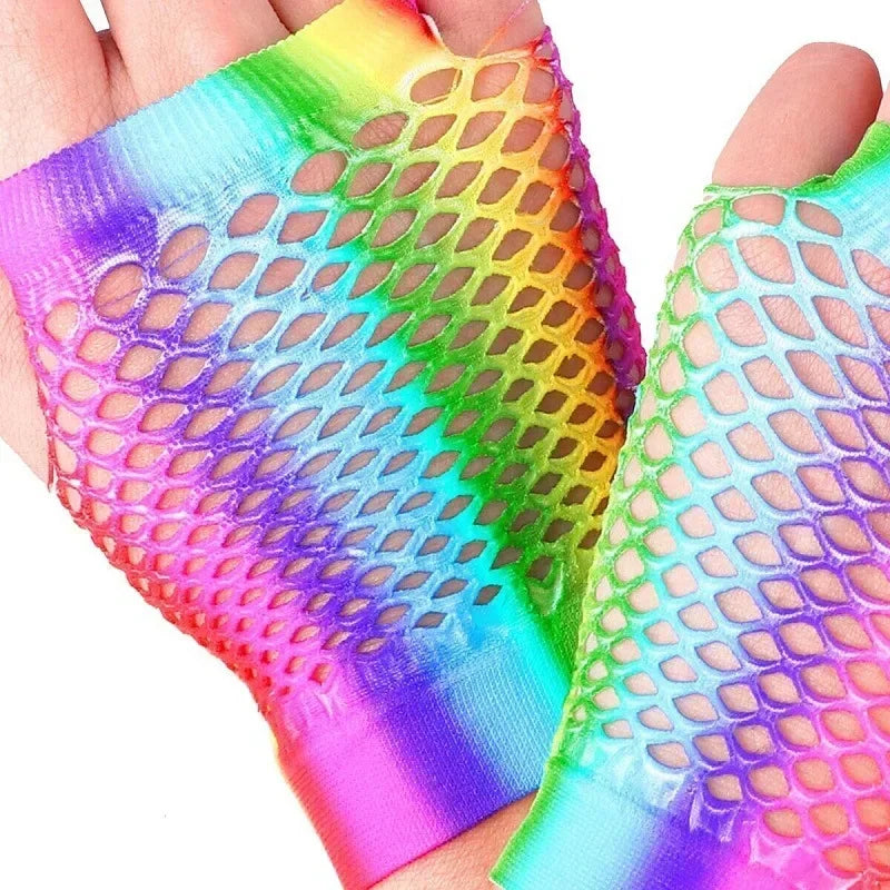 10 Pairs Fishnet Fingerless Neon Gloves – Party Costume Costume Gloves Babs