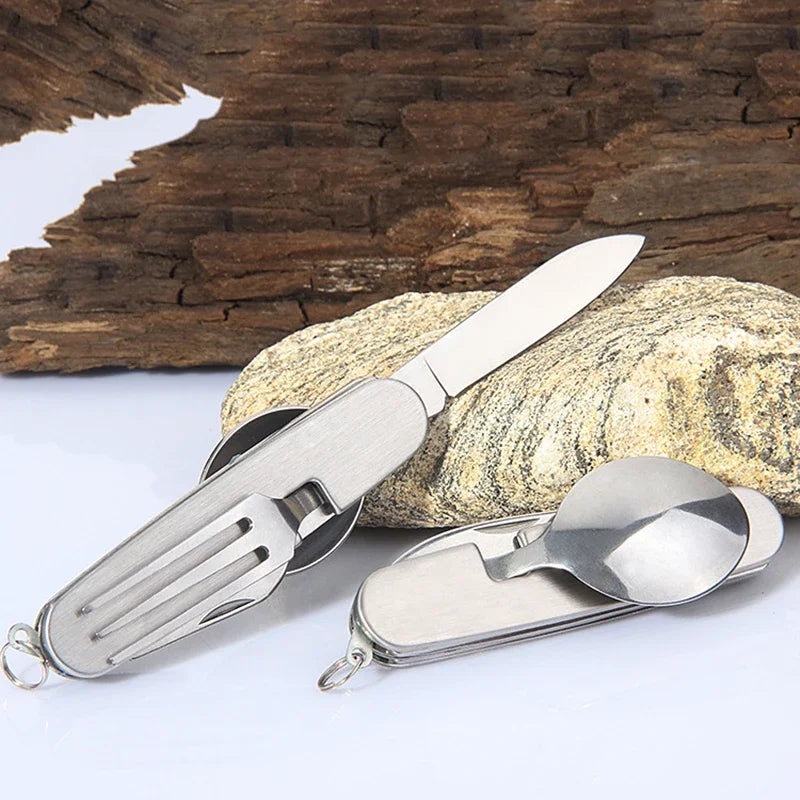 Folding Camping Cutlery Set – Stainless Steel Fork Spoon Knife Camping Cutlery Set Babs