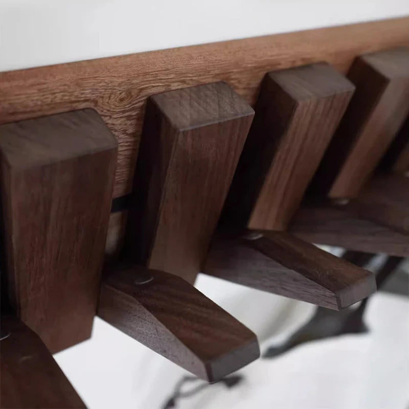 Nordic Walnut Wall Coat Rack – 8 Fold-Out Piano Key Hooks Wall Coat Rack Babs