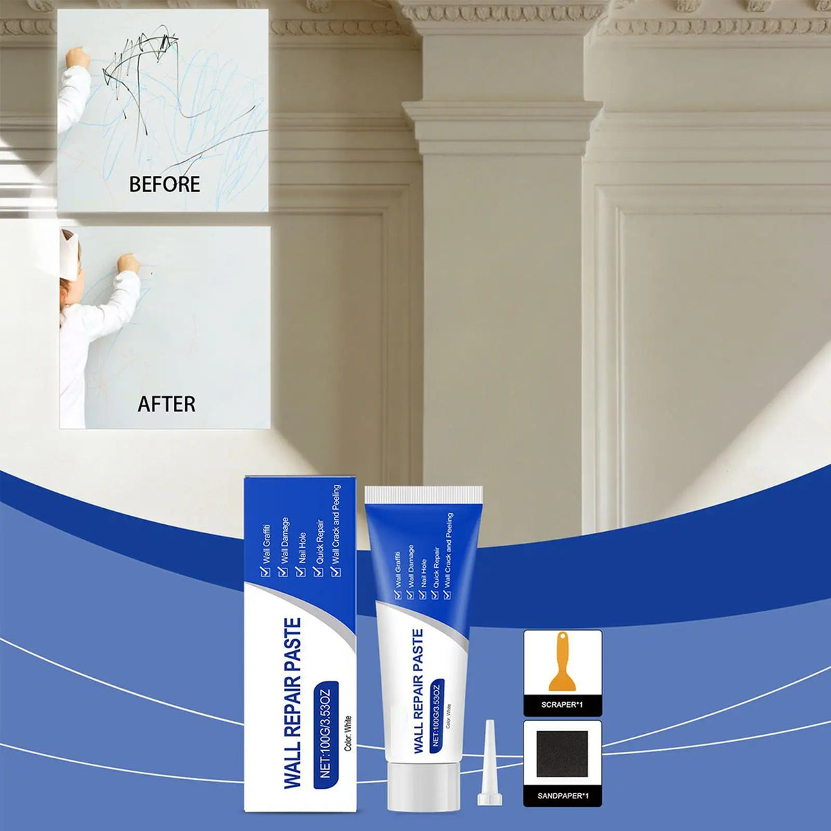 Drywall Patch Wall Hole Repair Kit – Putty, Scraper & Sandpaper Wall Repair Kit Babs