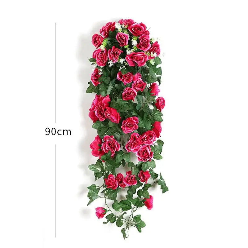Artificial Silk Rose Wreath – Wall Hanging Floral Home Decor Decorative Floral Wreath Babs Rose Red